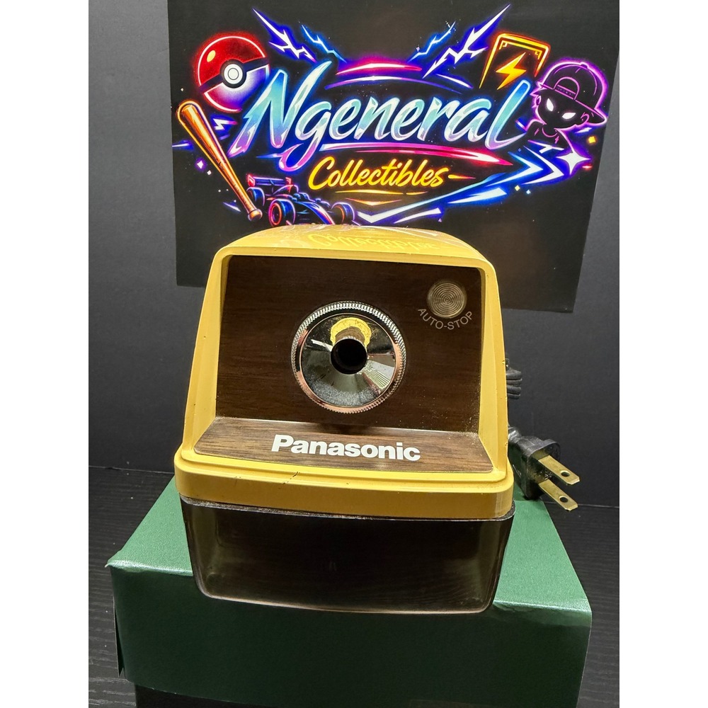 Vintage Panasonic KP-33 Electric Pencil Sharpener Yellow Woodgrain Made in Japan